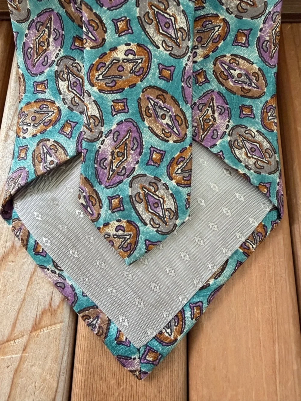 Givenchy Vintage Silk, Tie Teal Purple Geometric, Designer Menswear